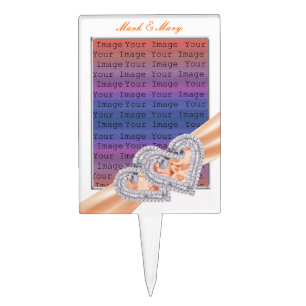 Custom Hearts Tangerine Ribbon Cake Topper