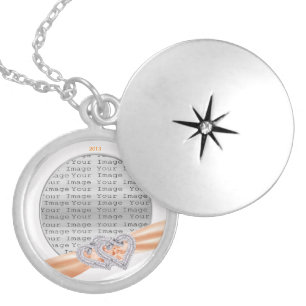 Custom Hearts Tangerine Ribbon Locket Necklace