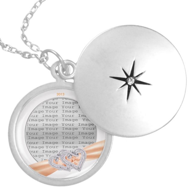 Custom Hearts Tangerine Ribbon Locket Necklace (Front)