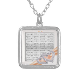 Custom Hearts Tangerine Ribbon Necklace