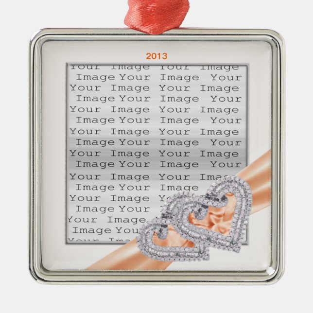Custom Hearts Tangerine Ribbon Ornament (Front)
