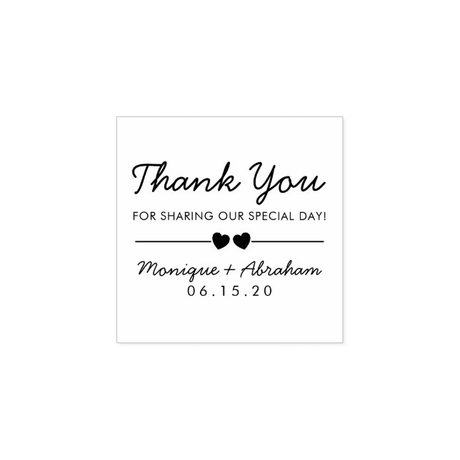 Custom Hearts & Typography Thank You Wedding Rubber Stamp (Imprint)
