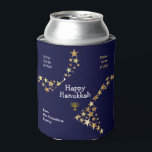 Custom Hebrew Stars HANUKKAH Can Cooler<br><div class="desc">Custom Hebrew Stars HANUKKAH Can Cooler. Stylish blue and gold personalized Happy Hanukkah can cooler - an ideal stocking stuffer or favor giveaway for your family, friends or clients during Hanukkah. The heading says HAPPY HANUKKAH in white typography with PEACE, LOVE & JOY in gold colored typography in the corners....</div>