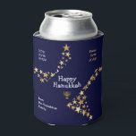 Custom Hebrew Stars HANUKKAH Can Cooler<br><div class="desc">Custom Hebrew Stars HANUKKAH Can Cooler. Stylish blue and gold personalized Happy Hanukkah can cooler - an ideal stocking stuffer or favor giveaway for your family, friends or clients during Hanukkah. The heading says HAPPY HANUKKAH in white typography with PEACE, LOVE & JOY in gold colored typography in the corners....</div>
