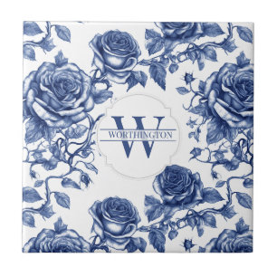 Custom Heirloom Rose Collection Blue Rose Ceramic Tile