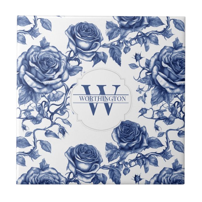 Custom Heirloom Rose Collection Blue Rose  Ceramic Tile (Front)
