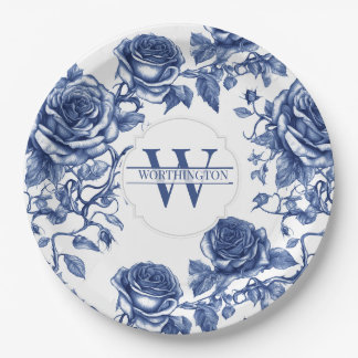 Custom Heirloom Rose Collection Blue Rose Paper Plates