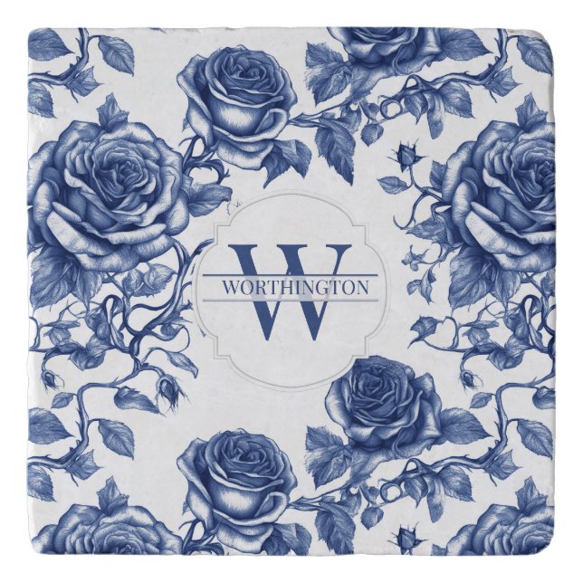 Custom Heirloom Rose Collection Blue Rose  Trivet (Front)