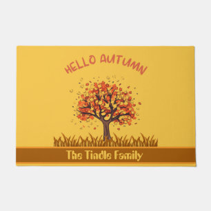 Custom "Hello Autumn" Colorful Fall Leaves Doormat
