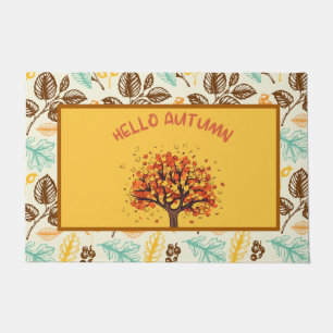 Custom "Hello Autumn" Colorful Fall Leaves Doormat