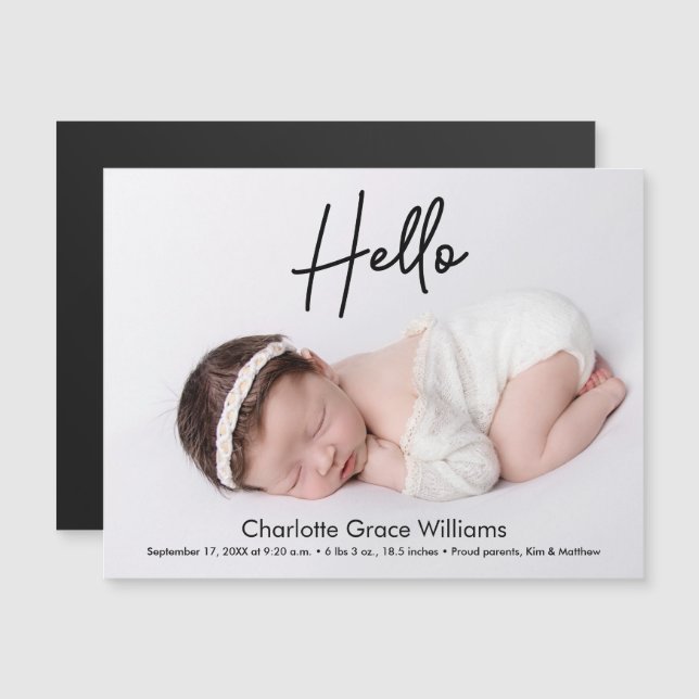 Custom Hello baby girl photo birth announcement (Front/Back)