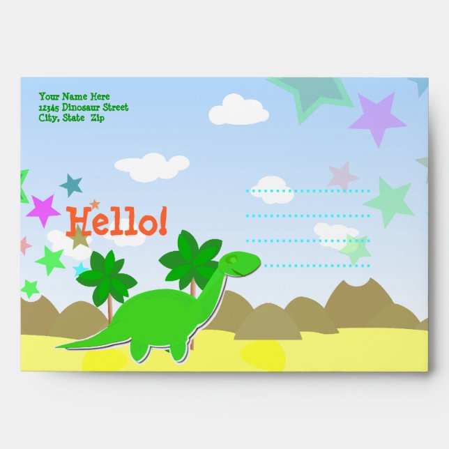 Custom Hello Cartoon Dinosaur Kids Envelopes (Front)
