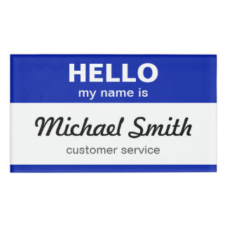 Custom Hello My Name is Stylish Blue White Name Tag