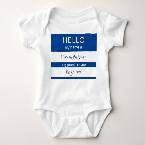 Custom HELLO My Name Pronouns Is Badge Baby Bodysuit