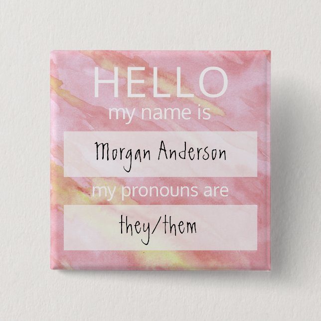 Custom HELLO My Name Pronouns Is Badge Button (Front)