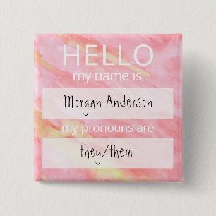 Custom HELLO My Name Pronouns Is Badge Button