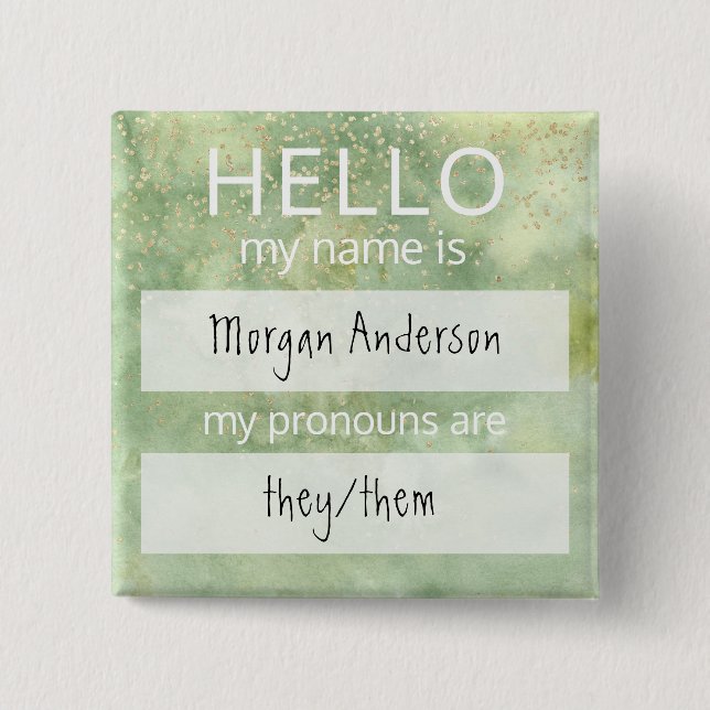 Custom HELLO My Name Pronouns Is Badge Button (Front)