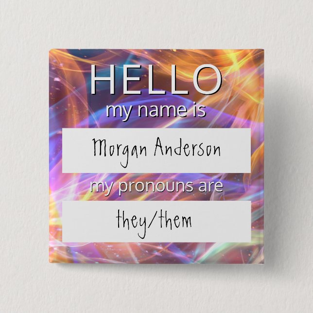 Custom HELLO My Name Pronouns Is Badge Button (Front)