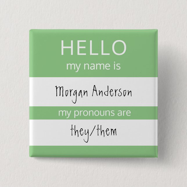 Custom HELLO My Name Pronouns Is Badge Button (Front)