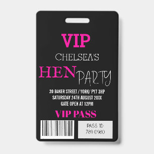 Custom Hen Party Festival Access Pass VIP   Badge