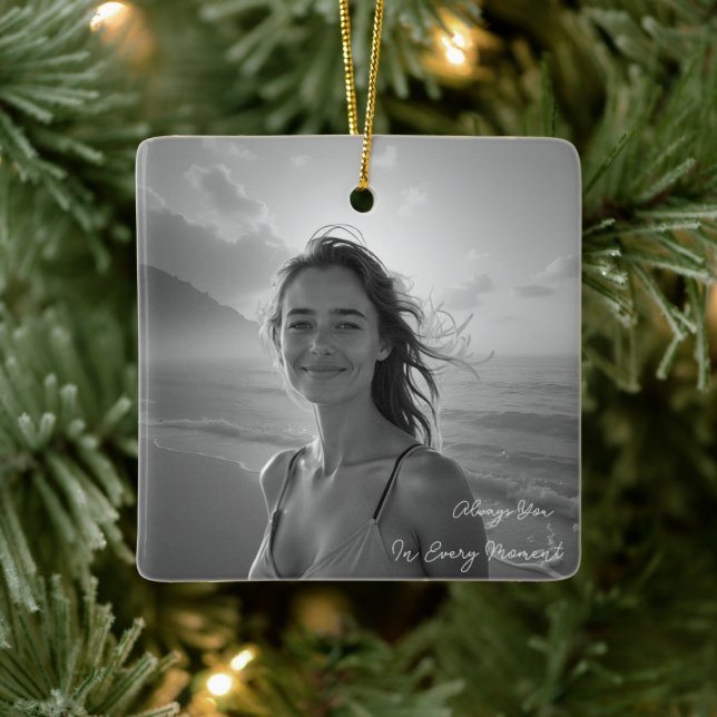 Custom Her Portrait – Simple Photo Gift for Her Ceramic Ornament (Tree)