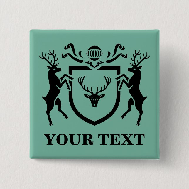 Custom Heraldic Deer Blazon Pinback Button (Front)