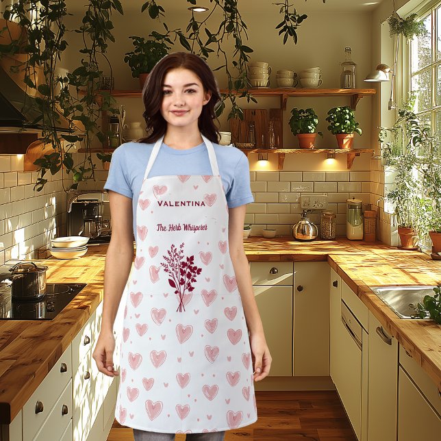 Custom Herb Whisperer with Pink Hearts and Herbs Apron (Creator Uploaded)