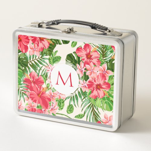 Custom Hibiscus Flower Monogram Metal Lunchbox