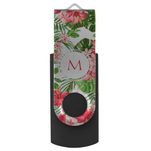 Custom Hibiscus Flower Tropical Monogram USB Flash Drive