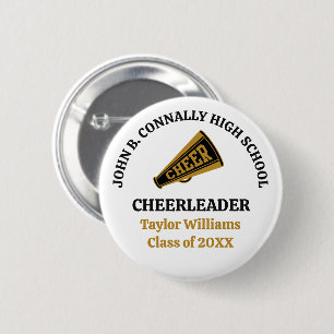 Custom High School Cheerleader Black Gold Button