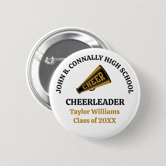 Custom High School Cheerleader Black Gold Button (Front & Back)