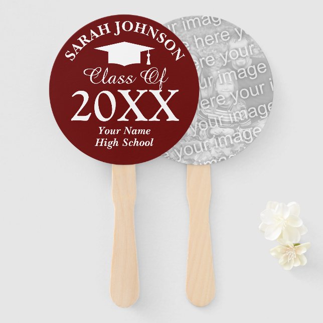 Custom high school graduation party photo hand fan (Front and Back)