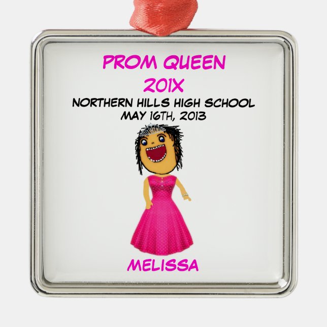 Custom High School Prom Queen Cartoon Metal Ornament (Front)