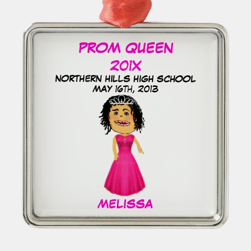 Custom High School Prom Queen Cartoon Metal Ornament