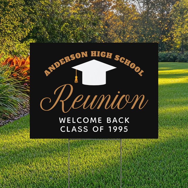 Custom High School Reunion Party Black Gold Yard Sign (Creator Uploaded)
