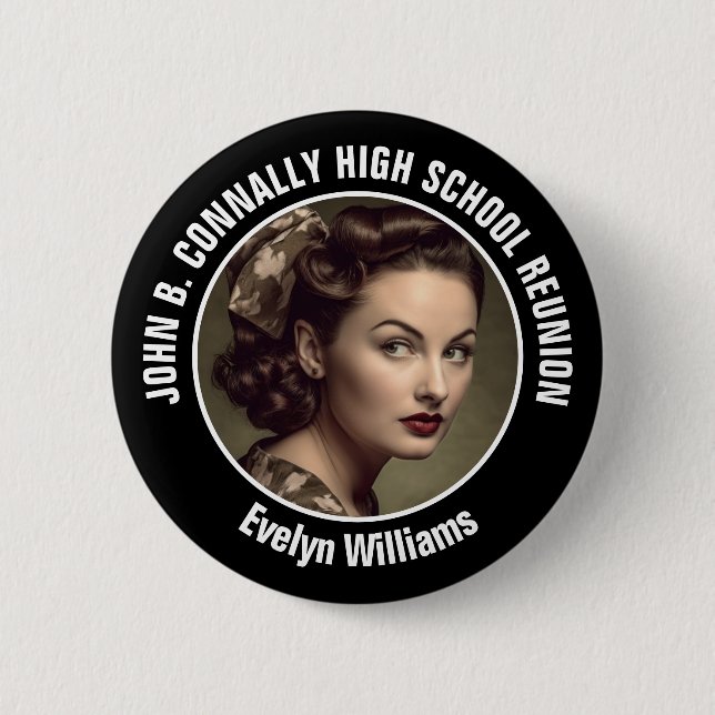 Custom High School Reunion Yearbook Photo Button (Front)