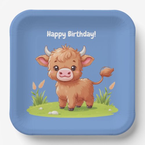 Custom Highland Cow Birthday Party Paper Plates
