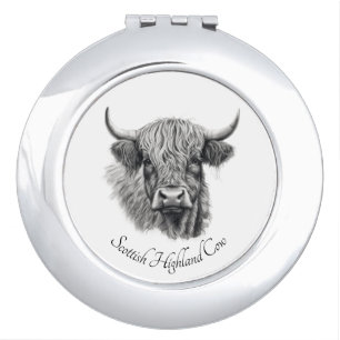 Custom Highland Cow Sketch Art Compact Mirror