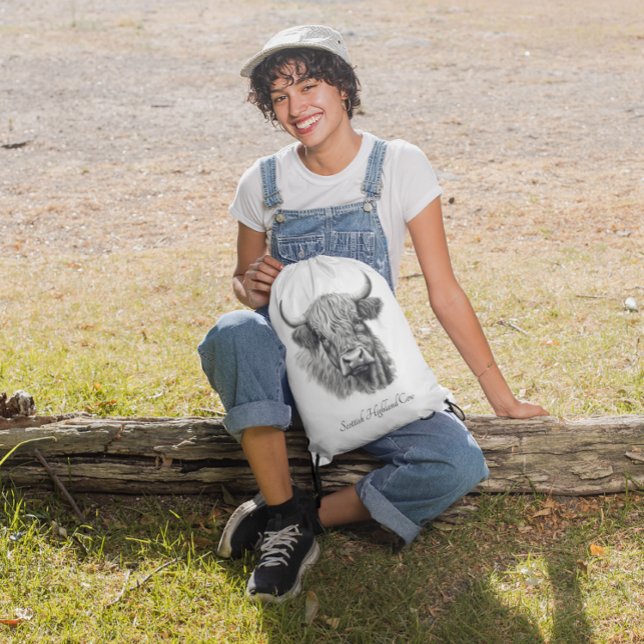 Custom Highland Cow Sketch Art Drawstring Bag (Creator Uploaded)