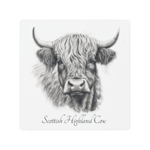 Custom Highland Cow Sketch Art Metal Print