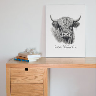 Custom Highland Cow Sketch Art Metal Print