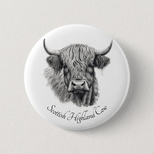 Custom Highland Cow Sketch Art Pin Button