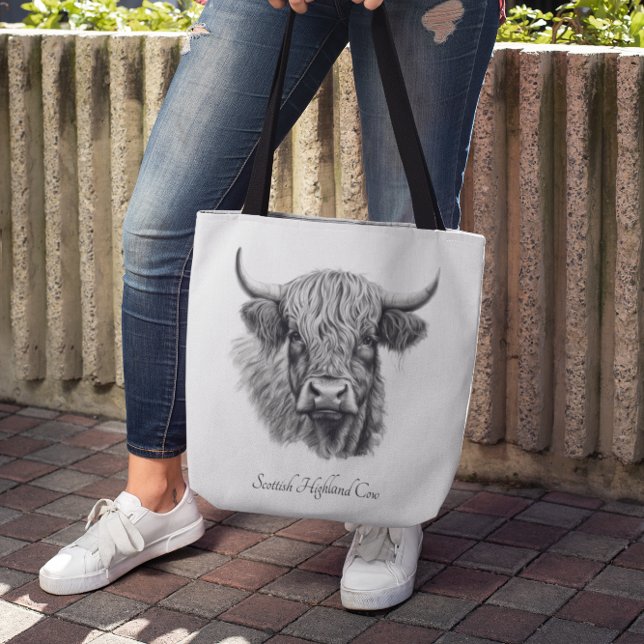 Custom Highland Cow Sketch Art Tote Bag (Creator Uploaded)