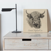 Custom Highland Cow Sketch Art Wood Wall Art