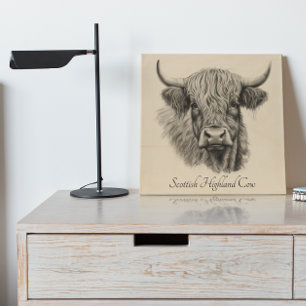 Custom Highland Cow Sketch Art Wood Wall Art
