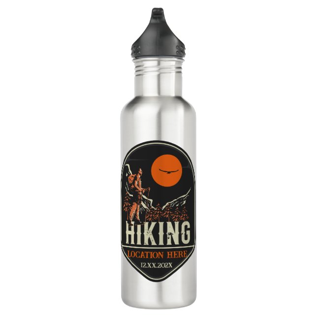 Custom hiking location retro design  stainless steel water bottle (Right)