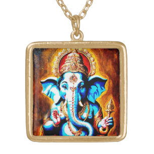 Custom Hindu God Ganesh, Ganesha Photo Gold Plated Necklace