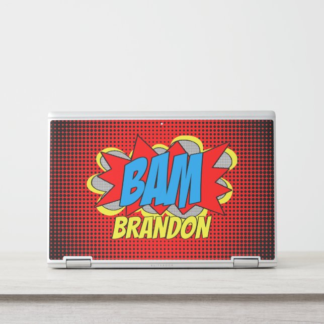 Custom Hip Comic Book Pop Art Red Blue Yellow BAM! HP Laptop Skin (Front)