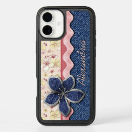 Custom Hip Denim Jeans Cute Pastel Floral Pattern iPhone 16 Mini Case