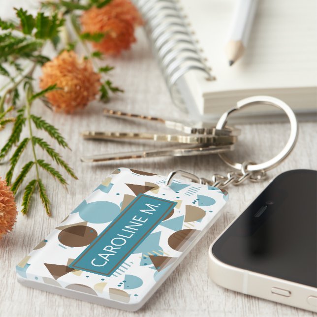 Custom Hip Geometric Modern Abstract 50s Pattern Keychain (Front Right)